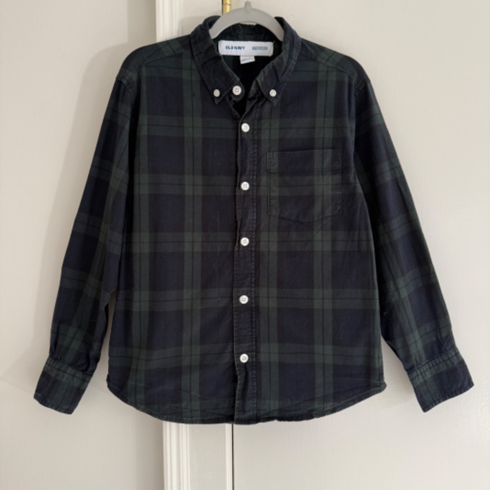 Old Navy Boys Blackwatch Tartan Plaid Buttondown Shirt Size M (8)
